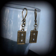 Load image into Gallery viewer, Cassette Tape earrings, Retro jewelry, Kitsch earrings, Cassette earrings, Music jewelry, Cassette earrings, 80's nostalgia, Nerd earrings