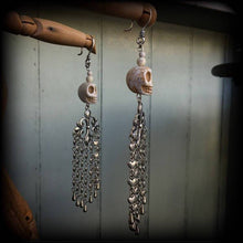 Load image into Gallery viewer, 3mm 8 gauge 6 guage 4 gauge Skull ear weights Ear hangers Plug earrings Tunnel dangles Tunnel earrings Gauged earrings Stretched ears Gauges