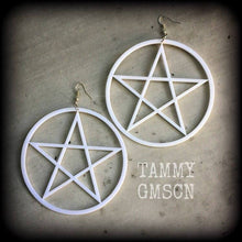 Load image into Gallery viewer, Pentagram earrings Esoteric Penatcle Witchy earrings Pagan Tunnel earrings Gothic Plug earrings Tunnel dangles Plug dangles Hanging gauges