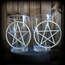 Load image into Gallery viewer, Pentagram earrings Esoteric Penatcle Witchy earrings Pagan Tunnel earrings Gothic Plug earrings Tunnel dangles Plug dangles Hanging gauges