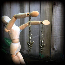 Load image into Gallery viewer, Bronze ear weights, 3mm ear hangers, 8 gauge arrow earrings, Goddess Artemis, Gauged earrings Plug dangles, Hanging gauges, Tunnel dangles