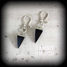 Load image into Gallery viewer, Black Onyx Earrings Gemstone earrings Onyx earrings Gauged earrings Pyramid earrings Crystal Earrings Dangle earrings Gauges Tapers Plugs 0g