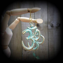 Load image into Gallery viewer, Ohm earrings, Chakra earrings, Boho earrings, Zen earrings, Meditation jewelry, Yoga jewelry, Tunnel earirngs, Plug earrings, Peace, Love