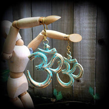 Load image into Gallery viewer, Ohm tunnel dangles, Chakra ear hangers, Zen jewelry, Plug dangles, Plug earrings, Tunnel earrings, Gauged earrings, Buddhist jewelry 00g 0g