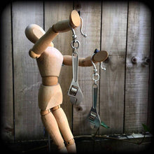 Load image into Gallery viewer, Novelty earrings, Tool earrings, Wrench earrings, Tom boy earrings. Tradie earrings, Mechanic earrings, Grease Monkey earrings, Pierced ears