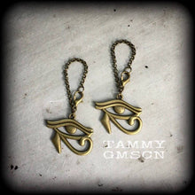 Load image into Gallery viewer, Eye of Horus earrings Eye of Ra Eye of Horus Egyptian Evil eye Occult Esoteric Plug earrings Gauged earrings Pierced ears Tunnel earrings