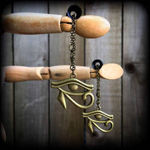 Load image into Gallery viewer, Eye of Horus earrings Eye of Ra Eye of Horus Egyptian Evil eye Occult Esoteric Plug earrings Gauged earrings Pierced ears Tunnel earrings
