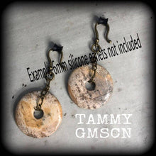 Load image into Gallery viewer, Jasper Ear weights Gemstone ear hangings Dangle gauges Stretched lobes Gauged earrings Picture Jasper Stone tapers 00g 0g 2g 4g 6g 8g