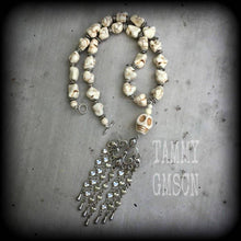 Load image into Gallery viewer, Voodoo Necklace, Fleur De Lis, Skull necklace, Voodou jewelry, Loa jewlery, Erzulie necklace, Day of the Dead, Skull jewelry, Santeria