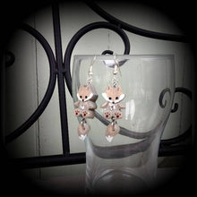 Load image into Gallery viewer, Fox earrings Animal earrings Cute earrings Kawaii earrings Wood earrings Japanese earrings Dangle earrings Pierced ears French hooks Kidney