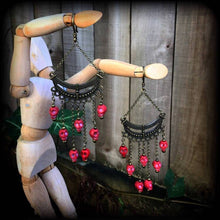 Load image into Gallery viewer, Kali earrings, Red skull earrings, Goddess earrings, Kali Maa jewelry, Hindu jewelry, Tunnel earrings, Plug earrings, Skull jewelry, Gauges
