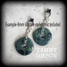 Load image into Gallery viewer, Jasoer ear weights 2 gauge 4 gauge 6 gauge Kambaba Jasper Gemstone Ear hangers Tunnel dangles Hanging gauges Plug dangles For stretched lobe