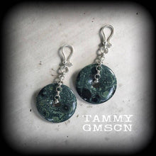 Load image into Gallery viewer, Jasoer ear weights 2 gauge 4 gauge 6 gauge Kambaba Jasper Gemstone Ear hangers Tunnel dangles Hanging gauges Plug dangles For stretched lobe