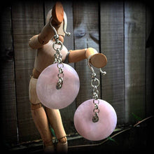 Load image into Gallery viewer, Rose quartz ear weights 2 gauge ear hangers 6mm tunnel dangles 8mm gemstone weights Hanging gauges 4mm plug dangles 10mm gauged earrings