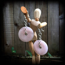 Load image into Gallery viewer, Rose quartz ear weights 2 gauge ear hangers 6mm tunnel dangles 8mm gemstone weights Hanging gauges 4mm plug dangles 10mm gauged earrings