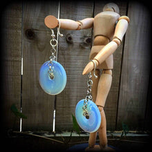 Load image into Gallery viewer, 2 gauge opalite ear weights Moonstone ear hangers Tunnel dangles Hanging gauges Gauged earrings Tunnel earrings Gauged earrings 00g 0g 2g 4g