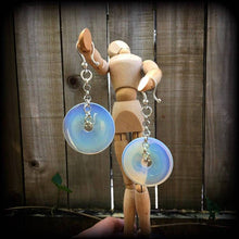 Load image into Gallery viewer, Opalite earrings Moonstone earrings Gemstone earrings Boho earrings Statement earrings Tunnel earrings Plug earrings 8mm 6mm tunnel dangles