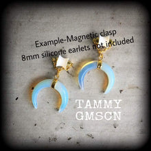 Load image into Gallery viewer, 6mm opalite ear hangers 2 gauge tunnel dangles 4mm ear weights 6 gauge plug earrings Plug dangles Gauged earrings 4 gauge 5mm tunnel dangles