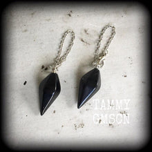 Load image into Gallery viewer, 6 gauge earrings for stretched lobes 2 gauge Black Onyx ear weights 3mm Ear hangers 5mm Tunnel dangles Gauged earrings 00g 0g Hanging gauges