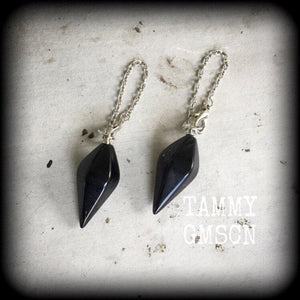6 gauge earrings for stretched lobes 2 gauge Black Onyx ear weights 3mm Ear hangers 5mm Tunnel dangles Gauged earrings 00g 0g Hanging gauges