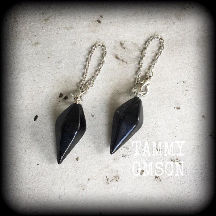 6 gauge earrings for stretched lobes 2 gauge Black Onyx ear weights 3mm Ear hangers 5mm Tunnel dangles Gauged earrings 00g 0g Hanging gauges