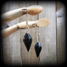 Load image into Gallery viewer, 6 gauge earrings for stretched lobes 2 gauge Black Onyx ear weights 3mm Ear hangers 5mm Tunnel dangles Gauged earrings 00g 0g Hanging gauges