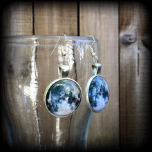 Load image into Gallery viewer, Full moon earrings Wicca earrings Pagan jewelry Moon phase jewelry Astronomy Astrology Planet jewelry Gauged earrings Plug earrings Gauges