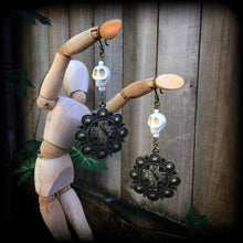 Load image into Gallery viewer, Erzulie earrings Skull earrings Ston Tunnel earrings Plug earrings Voodoo Loa Santeria Halloween Pierced ears Gauged earrings Haitian Voodoo