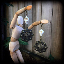 Load image into Gallery viewer, Voodoo ear weights Skull ear hangers Erzulie Loa Voodoo Tunnel dangles Santeria Plug dangles Hanging gauges Gauged earrings Gauges 00g 0g 2g