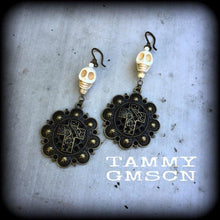Load image into Gallery viewer, Erzulie earrings Skull earrings Ston Tunnel earrings Plug earrings Voodoo Loa Santeria Halloween Pierced ears Gauged earrings Haitian Voodoo