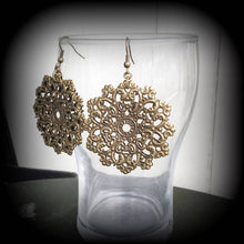 Load image into Gallery viewer, Mandala earrings Geometric earrings Sacred Geometry Bronze Fractal Plug earrings Tunnel dangles Yoga earrings Boho earrings Pierced ears