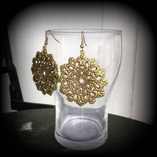 Load image into Gallery viewer, Mandala earrings Geometric earrings Sacred Geometry Bronze Fractal Plug earrings Tunnel dangles Yoga earrings Boho earrings Pierced ears