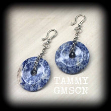 Load image into Gallery viewer, Gemstone Ear weights Blue Spot Jasper Gemstone Plug earrings Gauged earrings Stone Ear hangers Plug earrings Gauged earrings 00g 0g 2g 4g 6g