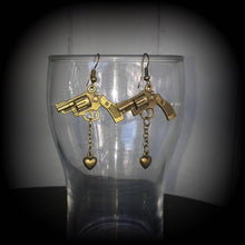 Load image into Gallery viewer, Gun earrings Heart Pistol Weapon earrings Tattoo Dangle Punk Pierced ears Gauged earrings Riot Grrl Plug earrings Tunnel earrings Gauges 2g