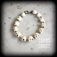 Load image into Gallery viewer, Skull bracelet Stone bracelet Voodoo bracelet Gothic bracelet Halloween bracelet Damballah bracelet Chain of Skulls bracelet Gifts for her