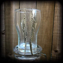 Load image into Gallery viewer, Feather earrings, Goddess earrings, Artemis earrings, Boho earrings, Dangle earrings, For pierced ears, For stretched ears, Gauged earrings