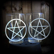Load image into Gallery viewer, Pentagram earrings Esoteric Penatcle Witchy earrings Pagan Tunnel earrings Gothic Plug earrings Tunnel dangles Plug dangles Hanging gauges