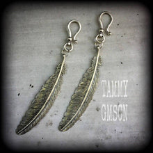 Load image into Gallery viewer, Feather earrings Goddess Artemis Boho Tunnel earrings Dangle earrings Wing Plug earrings Pierced Ears Bird earrings Animal earrings Gauges