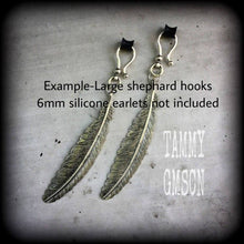 Load image into Gallery viewer, Feather earrings Goddess Artemis Boho Tunnel earrings Dangle earrings Wing Plug earrings Pierced Ears Bird earrings Animal earrings Gauges