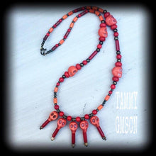 Load image into Gallery viewer, Voodoo necklace Skull necklace Stone Skull necklace Voodoo Loa Papa Legba Dirty Jaffa Howlite stone skull Pendant Halloween Ritual necklace