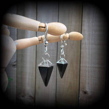 Load image into Gallery viewer, Black Onyx Ear weight Gemstone ear hangers Plug earrings Tunnel earrings Gauged earrings Tunnel dangles Hanging Gauges 00g 0g 2g 4g 6g 8g