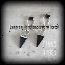 Load image into Gallery viewer, Black Onyx Earrings Gemstone earrings Onyx earrings Gauged earrings Pyramid earrings Crystal Earrings Dangle earrings Gauges Tapers Plugs 0g