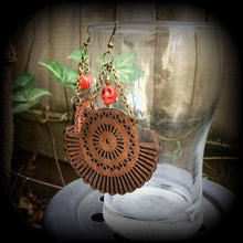 Load image into Gallery viewer, Goddess of Death earrings Kali Maa earrings Wood earrings Mandala earrings Skull earring Kali earrings Hindu earrings Tunnel dangles Gauges