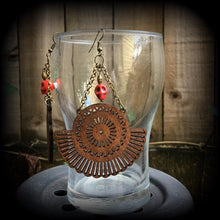 Load image into Gallery viewer, Goddess of Death earrings Kali Maa earrings Wood earrings Mandala earrings Skull earring Kali earrings Hindu earrings Tunnel dangles Gauges