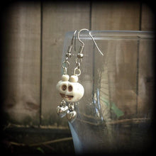 Load image into Gallery viewer, Skull earrings Voodoo earrings Loa jewelry Erzulie earrings Skull jewelry Los Muertos jewelry Heart earrings Tunnel earrings Plug dangles