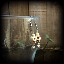 Load image into Gallery viewer, Skull earrings Voodoo earrings Loa jewelry Erzulie earrings Skull jewelry Los Muertos jewelry Heart earrings Tunnel earrings Plug dangles