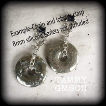 Load image into Gallery viewer, Pyrite ear weights, 0 gauge weights, 2 gauge, 6mm, Ear hangers, Stone weights, Hanging gauges, Tunnel dangles, Gauged earrings, Plug dangles