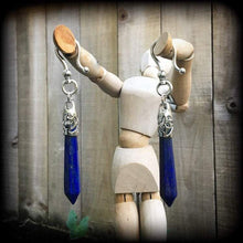 Load image into Gallery viewer, 2 gauge Lapis Lazuli ear weights 6mm gemstone ear hangers 4mm plug dangles 0 gauge earrings 8mm hanging gauges 8mm tunnel earrings tunnels