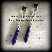 Load image into Gallery viewer, 2 gauge Lapis Lazuli ear weights 6mm gemstone ear hangers 4mm plug dangles 0 gauge earrings 8mm hanging gauges 8mm tunnel earrings tunnels