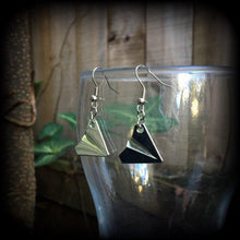 Load image into Gallery viewer, Plane earrings, Cute earrings, Retro earrings, Origami earrings, Origami jewelry, Wanderlust jewelry, Tunnel dangles, Travel jewelry, Gauges